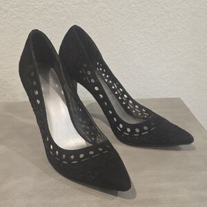 BCBGeneration Black Laser-Cut Suede Pointed Pumps